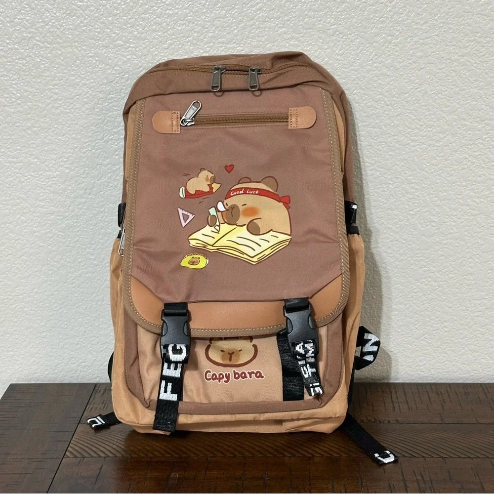 Capybara Versatile Backpack Adjustable Strap Travel Computer Bag Unisex, Brown